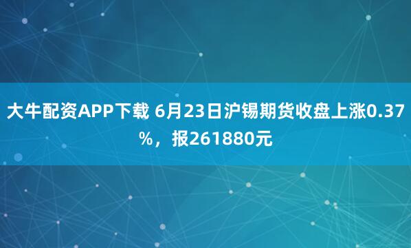 大牛配资APP下载 6月23日沪锡期货收盘上涨0.37%,报261880元